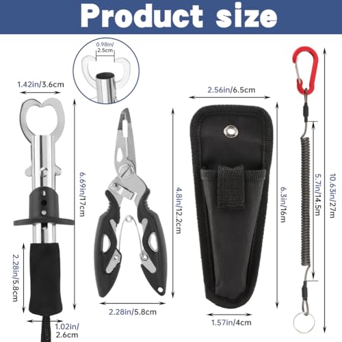 Fishing Gear Set, Fishing Pliers Set, Heavy-Duty 15kg Max Grip, Non-Slip Sponge Handle, 100cm Retractable Lanyard, Includes Fish Gripper, Line Cutter, Carry Bag