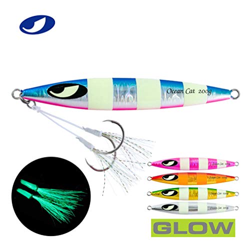 OCEAN CAT Slow Fall Fishing Luers Mental Lead Jigging Sea Baits Flat Hooks 5 Colors 5 Weights - color: Blue&Silver, size: 8 5/6oz(250g)