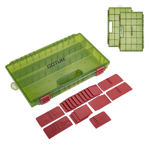 Goture Fishing Tackle Box Organizer - Transparent Fishing Organizer Box w/Measurement Ruler, Adjustable Dividers, Dual Latches | 2 Pcs 3700 Tackle Tray| Ergonomic Grip - color: A - Handle, size: 2pcs 3700