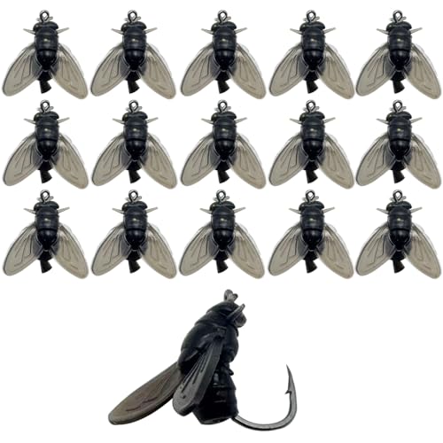 40pcs/Set Black Bionic Fly Fishing Bait Hooks Dry Soft Artificial Flies Fly Fishing Lures Flies Spinner Swim Baits Fly Fishing Hook Lures Trout Jigs Swimbaits Size:15mm