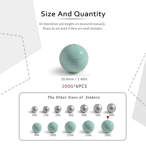 Lead Free Fishing Weights Sinkers 10g-200g Coated Egg Sinkers Weights Oval Shape Assorted Sizes Bag and Fishing Weights Assortment Box Non-Lead Fishing Weights Saltwater Freshwater - style: 200g(7.05oz)-6pcs