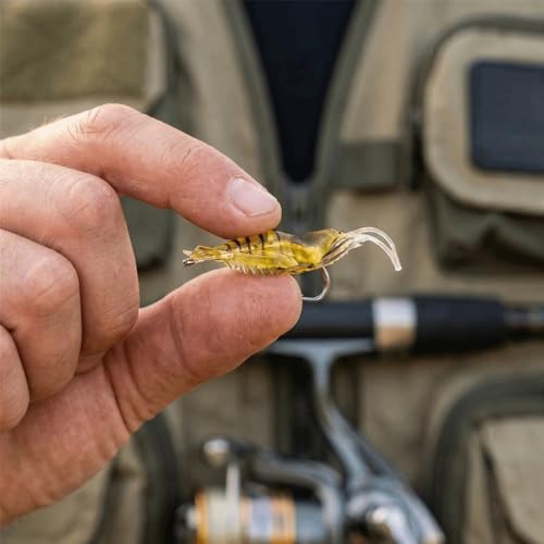 Shrimp Fishing Lures with Hooks – 4cm Pre-Rigged Jigs Artificial Prawn Fishing Bait for Bass Trout Salmon, Saltwater Freshwater Fishing Tackle Set
