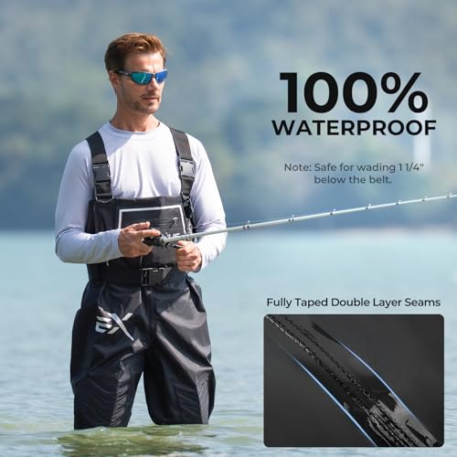 Extremus MarshPro Fishing Waders for Men, 100% Waterproof PVC Chest Waders with Slip-Resistant Boots - color: Black, size: 5