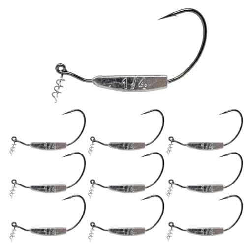 Reaction Tackle Weighted Swimbait Hooks - Weedless Belly Weighted Hooks with Twist Lock Bait Keeper for Soft Plastic Swimbaits - Bass Fishing Hooks (10-Pack) - size: 1/4oz 6/0