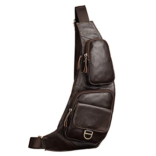 Hebetag Leather Sling Bag Crossbody Backpack for Men Women Travel Outdoor Camping - color: #05coffee