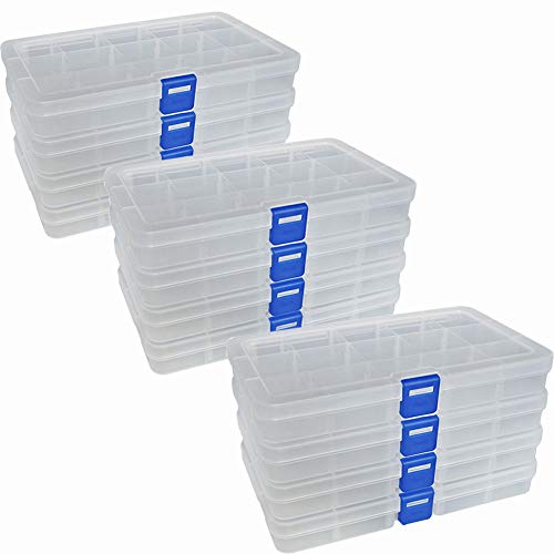 DUOFIRE Plastic Organizer Container Storage Box Adjustable Divider Removable Grid Compartment for Jewelry Beads Earring Container Tool Fishing Hook Small Accessories (15 grids, White X 12) - color: White - 15 Grids, size: 12 pack