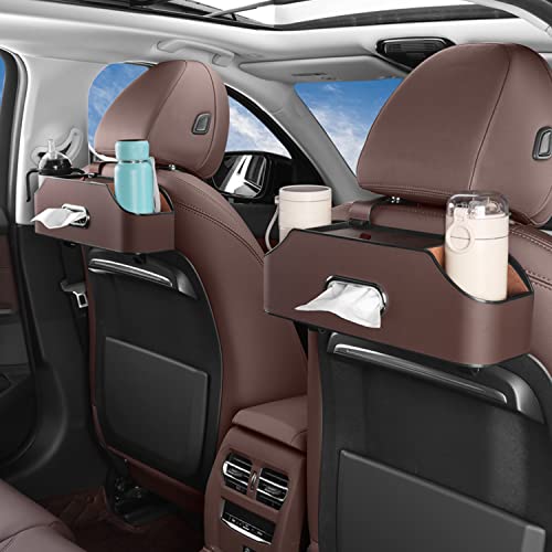 Car Seat Back Organizer - Stylish & Functional Storage for Family Adventures - Cup Holders, Tissue Box & Hooks - Perfect for Kids, Road Trips & Travel (Brown) - color: Brown