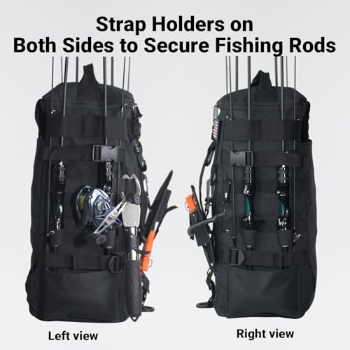 kokkoya Small Fishing Bag Tackle Backpack with Rod Holder 16L Lightweight Backpack for Fishing Hiking Kayaking Outdoor Gear Storage for Men (Black) - color: Black