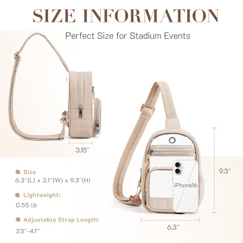 Missnine Clear Bag for Stadium Events Puffy Quilted Crossbody Purse PVC Sling Backpack for Sport Concert with Side Pocket - color: L-brown[quilted Design]