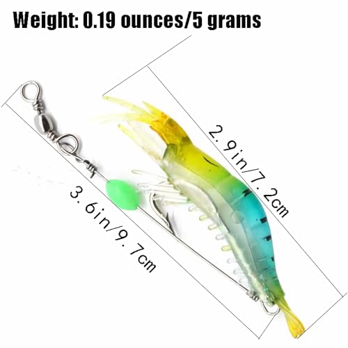 7Pcs Fishing Lures Shrimp Bait Set,Soft Bionic Shrimp Fishing Lures, with Luminous Sharp Hooks for Freshwater Saltwater,Attract Bass, Trout, Catfish, Salmon