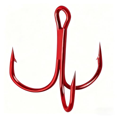 Persei 100pcs Fishing Hook Treble Hooks High Carbon Treble Hooks Super Sharp Solid Size 2 4 6 8 10 12 Triple Barbed Steel Fish Hook - color: Red, size: 12#-100pcs