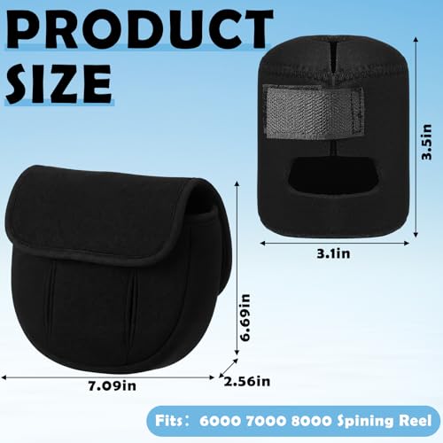 2 Pcs Black Spinning Reel Cover Fishing Reel Case Bag Gloves and 2 Pcs Black L Size Rubber Neoprene Protective Cover Soft Adjustable Case Pouch Sleeve Gloves Fits 2000-3000 Size