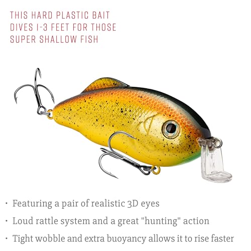 Strike King Hybrid Hunter Shallow Jr. Fishing Lure, Shallow Diving Crankbait, 90-Degree Bill, 3D Eyes, Loud Rattle, Dives 1 to 3-Feet,Size 4 & 6 Treble Hooks - color: Bully, size: 1/2 oz