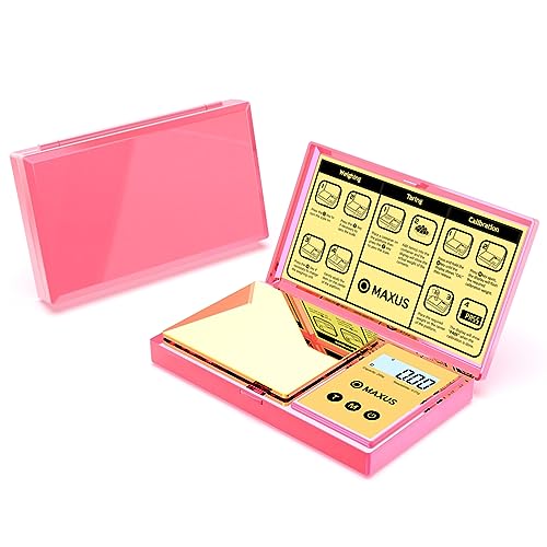 MAXUS Digital Gram Scale with 200g x 0.01g Capacity, Stylish Pink Plated Shining Cover and Platform, Mini Pocket Scale for Food and Jewelry - color: Pink