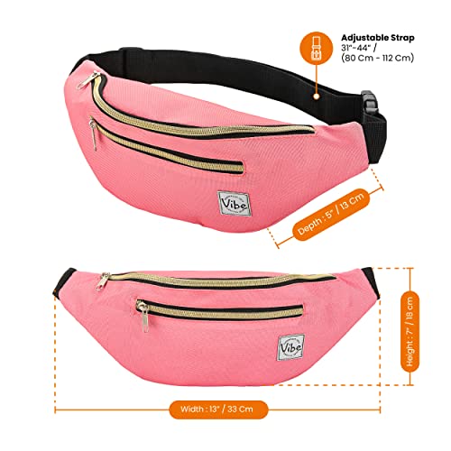 Vibe Festival Gear Rave Fanny Pack for Women Men – Festival, 4 Pockets, Adjustable Strap, Cute Waist Bag, Crossbody Belt Bag, Hiking, Running, Cycling - color: Pink, size: Fits Most