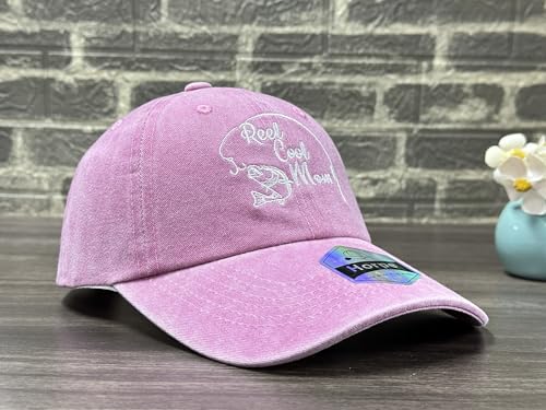 Fishing Baseball Cap for Men Women, Adjustable Embroidered Hat | Fishing Gear, Outdoor Adventure Design, Precision Embroidery Craft, One Size Adjustable Fit - color: Mom (Washed Pink)