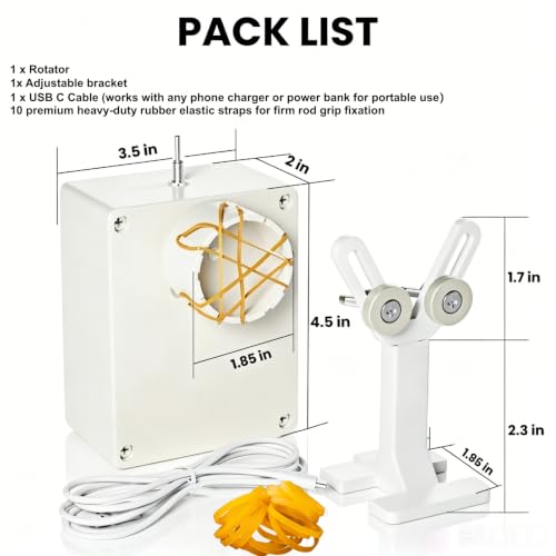 Fishing Rod Repair Kit with Rod Wrapping Machine Complete Size Pole Guides | 8 Sizes Casting＆Spinning Rod Eyes Ceramic Rings Stainless Steel Rod Eyelet Replacement for Rod Building DIY - color: White Rod Turner