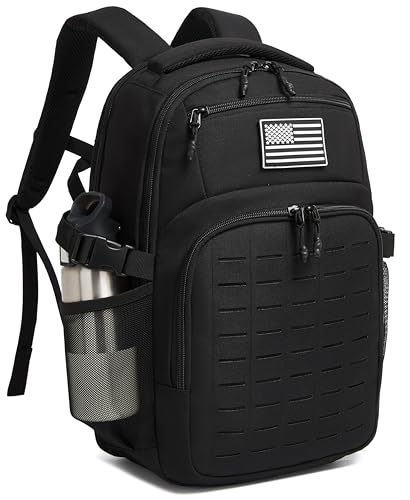 Wotony Military tactical backpack Laser-Cut MOLLE Webbing, backpack for men black small tactical assault bag (Black, 20 inch) - color: Black, size: 20 inch