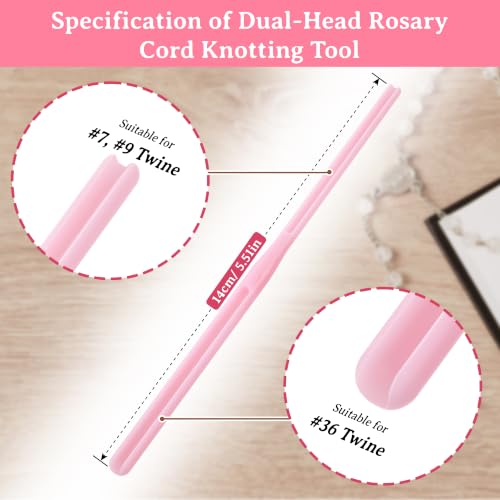 2 Pack Rosary Cord Knotting Tool, #7#9 and #36 Dual Head Twine Knotting Tool, Rosary Making Supplies, Beads Tying Kit, Beading Cord Kit for Jewelry, Fishing Hook, Bracelet (Pink) - color: Pink