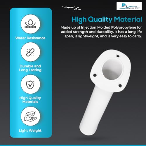 MARINE CITY Flush Mount Fishing Rod Holder 30 Degree Polypropylene, Durable, Lightweight, Easy Access for Fishing, Fits 2" Hole, Ideal for Kayaks, Boats and Yachts - color: White, style: 1 Pcs