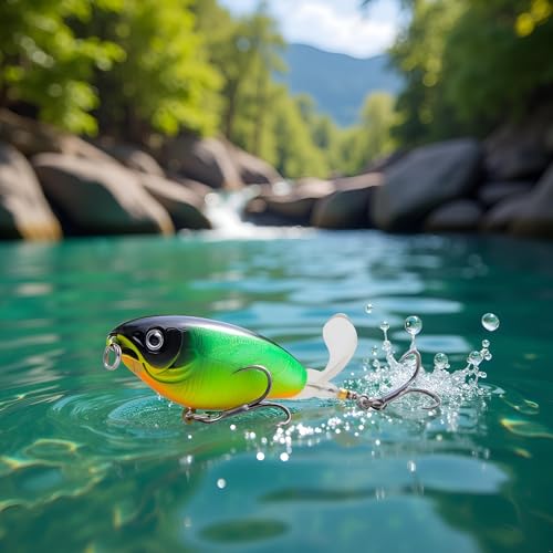 Topwater Fishing Lures Bass with Floating Tractor Rotating Tail Barb Treble Hooks Artificial Hard Bait Swimbait Lures Surface Crankbait for Bass Trout Walleye Pike Musky Fishing Topwater