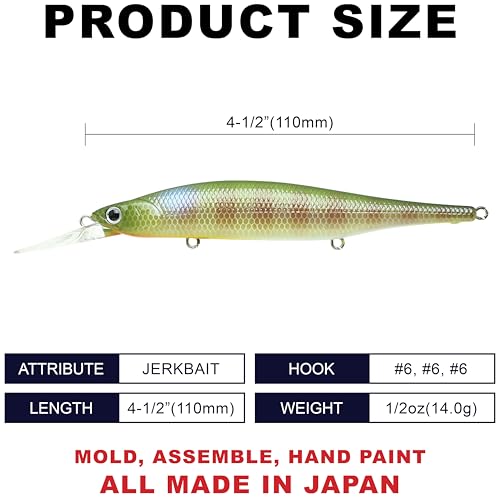 LUCKY CRAFT Lightning Pointer 110DD Deep Diver Freshwater Bass Fishing Lures, Jerkbait Suspending Fishing Lure for Bass & Walleye Fish, Long Casting Fish Gear Accessories for Tackle Box, - color: 269 BE Gill