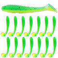 Soft Plastic Paddle Tail Swimbaits Pack of 15 – 3" Soft Plastic Fishing Lures with Extra-Large Tail for Lifelike Swimming Action – Freshwater & Saltwater - color: Green-yellow