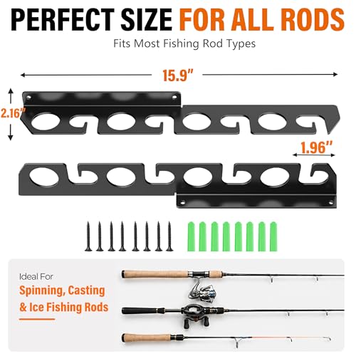 WIPHANY Fishing Rod Racks Wall or Ceiling Fishing Rod/Pole Rack Holder Storage Hook Holds Fishing Rods Wall Mounted for Garage Cabin and Basement - color: Black-Classic Store 16 rods