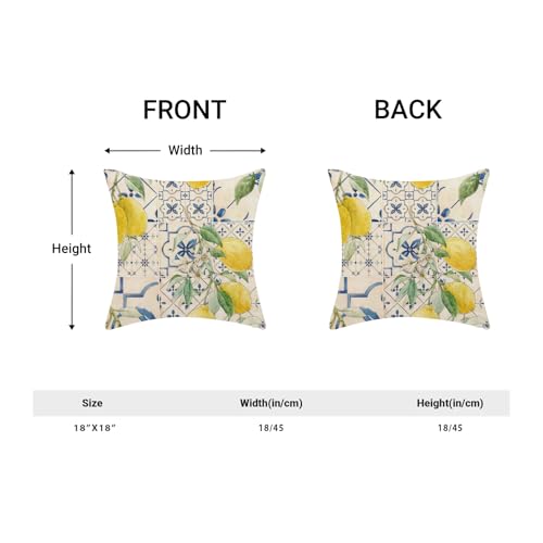 Summer Floral Pillow Covers 18x18 Set of 2, Blue and Vintage Botanical Yellow Lemon Flower Decorative Throw Pillows Farmhouse Linen Seasonal Outdoor Cushion Case for Home Couch Sofa Decor - color: Blue Yellow Lemon, size: 18" x 18" (Pack of 1)