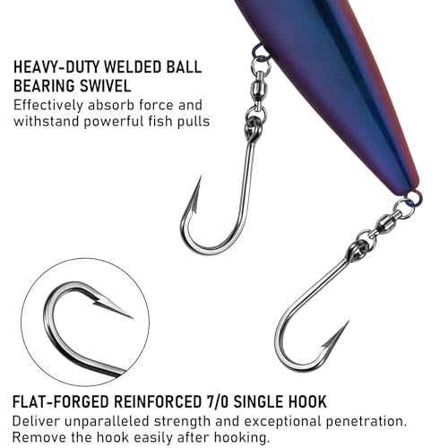 Alwonder High Speed Trolling Lures Up to 17 Knots Saltwater Fishing Lures Sinking Hard Baits 6-3/4”/7.5oz with Heavy-Duty 7/0 Hook Deep Diving Jerkbait Fishing Plug Offshore Lure for Marlin Tuna Wahoo - color: Purple Black