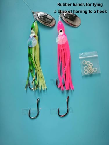 King COHO Humpy Sockeye Salmon Stealhead Squid Skirt Spinner Lure UV Gill Double Hooks or Trolling Fishing - color: Red, Green