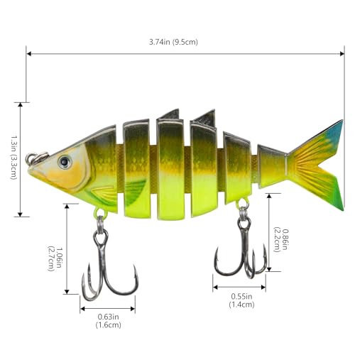 BASSDASH Bone Swimbait Multi Jointed Hard Fishing Lure for Bass Trout Bluegill Pike with Angled Cut Segments - color: Tuna
