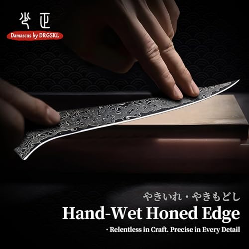 DRGSKL Damascus Fillet Knife 7 Inch - VG10 Razor Sharp Slicing Knife for Fish and Meat Trimming - Japanese G10 Handle - with Gift Box - size: 7.5 inch