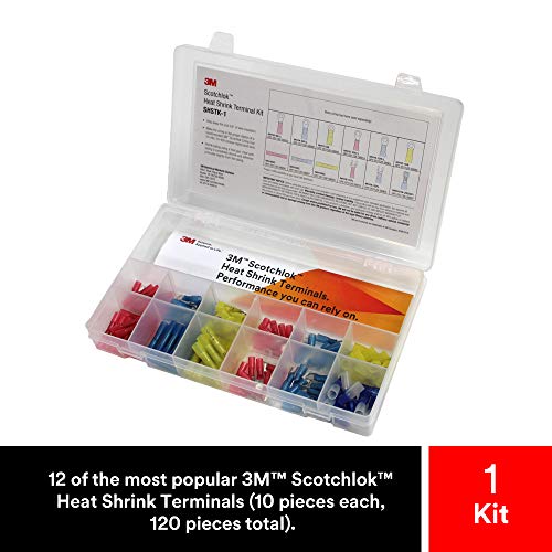 3M Heat Shrink Terminal Kit, SHSTK-1, selection of 12 terminals, refillable kit is compact, portable and durable, 1 Kit of 120 pieces - style: Heat shrink terminal kit