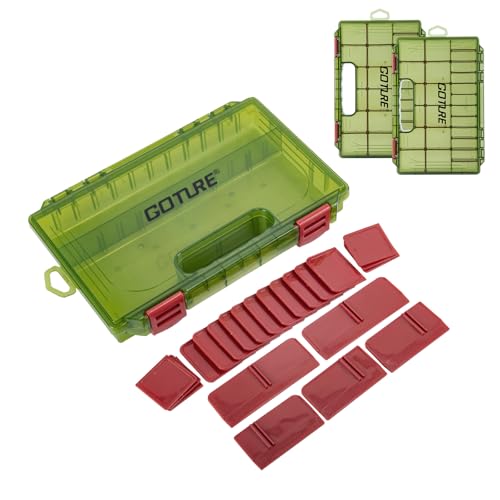 Goture Fishing Tackle Box Organizer - Transparent Fishing Organizer Box w/Measurement Ruler, Adjustable Dividers, Dual Latches | 2 Pcs 3600 Tackle Tray| Ergonomic Grip - color: A - Handle, size: 2pcs 3600