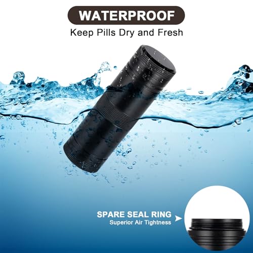 Pill Case 2 Times a Day - Portable Metal Pill Box Daily Waterproof Travel Pill Container, Pill Holder Organizer for Vitamin/Fish Oil/Supplements, 1 Pack Pill Box - color: Black, size: Small-Long