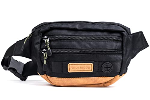Wilderdog Utility Fanny Pack stores Treats, Balls, Keys in 3 Pockets with adjustable strap and Poop Bag dispenser (Black) - color: Black