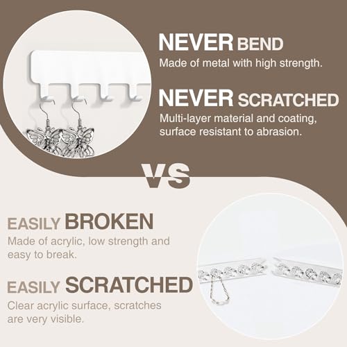 Bussdis Necklace Holder - Hanging Jewelry Organizer, Self-Adhesive, Wall Mount, 2 Pack, White - color: White, size: 9.84 inch