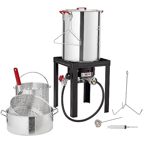 VEVOR Turkey Deep Fryer, 30-qt Turkey & 10-qt Outdoor Aluminum Seafood Boiling Kit, Fish Steamer Cooker Set, 54,000 BTU Burner Propane Gas Boiler, Gifts for Thanksgiving Day - style: 30-qt & 10-qt