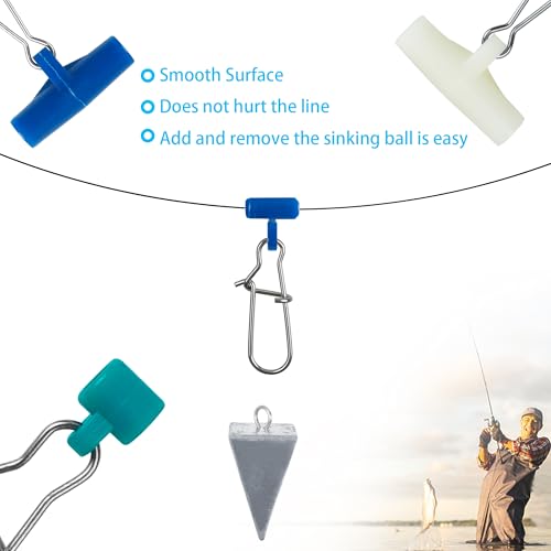 Sinker Slides for Fishing,Fishing Line Sinker Slides with Duo Lock Sinkers Weight Silder Sleeve Swivel Duo Lock Snaps for Saltwater Surf Bottom Fishing Fish Fider Rig Catfish Rig - color: Blue Duo-Lock Snap, size: 15 Pack