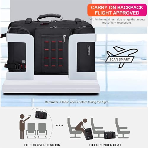 WITZMAN Carry on Travel Backpack for Men Airline Approved Fits 16" Laptop | Nylon 3 in 1 Luggage Duffle Bag with USB Charging Port, Shoe Compartment, For Weekend Getaway, Overnight Trip, B682 Black) - color: 01.black