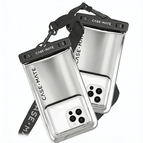Case-Mate 2 Pack IP68 Waterproof Phone Pouch - Silver Chrome | Touchscreen Floating Waterproof Phone Case with Crossbody Lanyard - Fits All Phones - Beach Cruise Ship Travel Essentials - color: Silver Chrome - 2 Pack