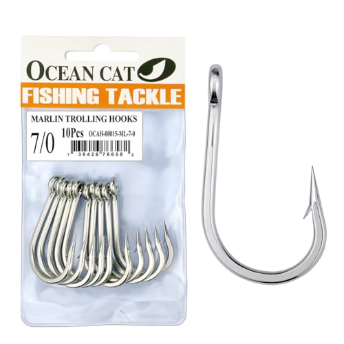 OCEAN CAT Classic Fishing Hook Stainless Steel Barbed Offset Point Octopus Circle Fishing Hooks Trolling Hooks Fishing Tackle for Saltwater and Freshwater Fishing - size: 7/0