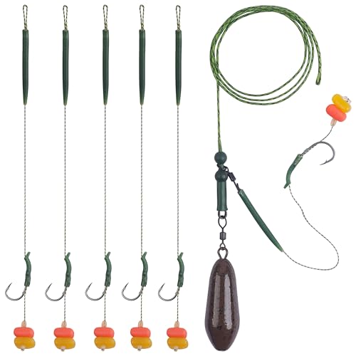 Carp Fishing Rigs Kit Carp Hair Rig with Carp Sinker Weights Carp Hooks Corn Bait Leader Rigs Quick Change Rolling Swivels Sleeves Carp Fishing Equipment Accessories - color: Carp Rigs Waterdrop Sinker, size: 3oz