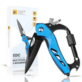 FUNBRO EDC Multitool Carabiner with Knife, Bottle Opener, Window Breaker and Screwdriver, Survival Knives Tools for Men Outdoor Camping (Blue) - color: Blue