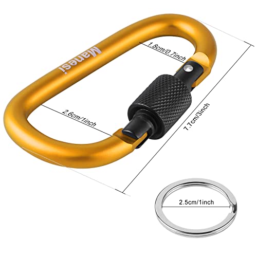 10 Pack 3Inch Aluminum D Ring Key Rings Hiking Clips Locking Carabiner for Hiking Camping Fishing and Outdoor Use，Clips with Screw Gate Multicolored - color: Gold