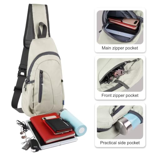 TITECOUGO Small Sling Bag, Lightweight Crossbody Backpack for Men Women, Shoulder Bag for Sports and Outdoor - color: Z1-canvas, Gray