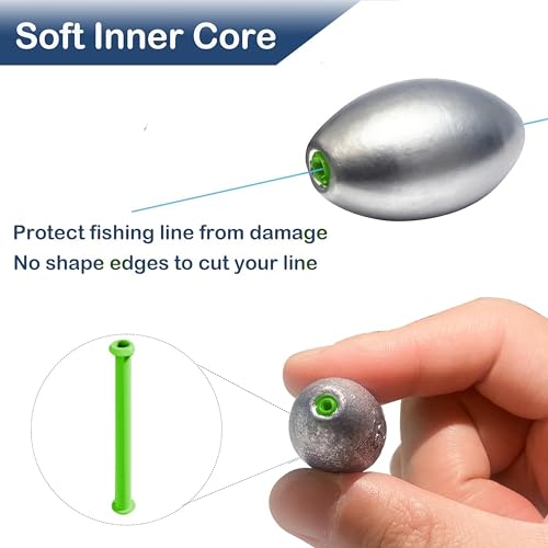 Egg Sinkers Bullet Fishing Weights Oval Shaped with Plastic Core Slip Sinkers for Catfish Fishing Casting Saltwater and Freshwater 1/5oz to 2oz - style: 1/4 Ounce-8g-20pcs