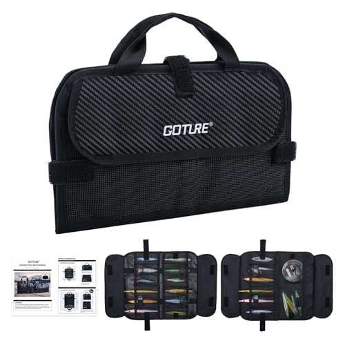 Goture Fishing Jig Bag,20 Mesh Pockets Portable Water-Resistant 600D PU Fishinig Lure Bag Saltwater Freshwater Suitable For Max 5.7" Length Vertical Jig Slow Pitch Jigging Bait Storage (12.99"x7.09") - color: A:12.99”x7.09”