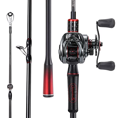 Sougayilang Baitcasting Fishing Rod and Reel Combo, Medium 6'/7' Low Profile with SuperPolymer Handle (2 Pieces 7ft Left) - color: Cast-Right hand-6'0''-Medium